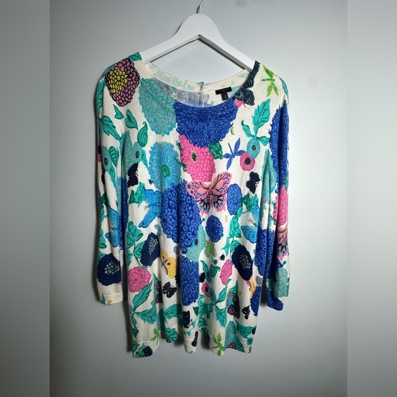 Talbots Soft Knit Butterflies Floral Back Button Up Cardigan Colorful Size 1X - Picture 6 of 14